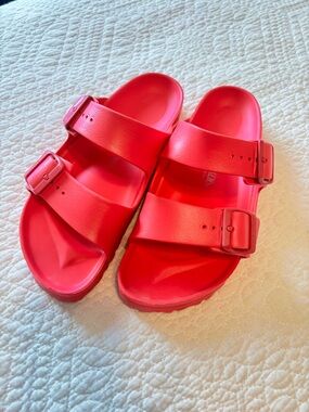 Birkenstock Double-Buckle Slide Sandals in Bright Pink